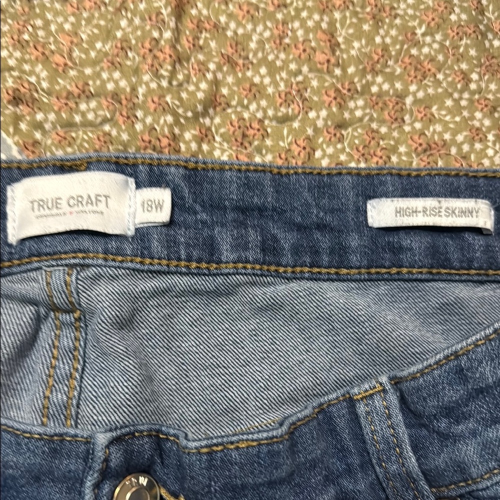 True Craft Blue High Rise Jeans with Distressed Details